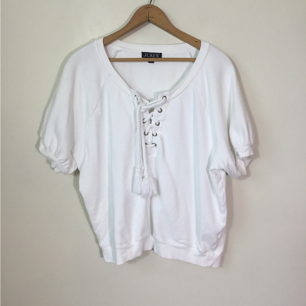 J. Crew University Terry Short Sleeve Lace up Sweatshirt